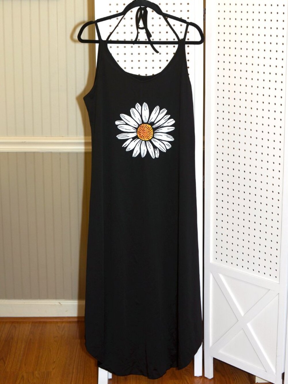 Plus Size XXL Shein Strappy Black Sunflower Round Hem Stretch Maxi Dress